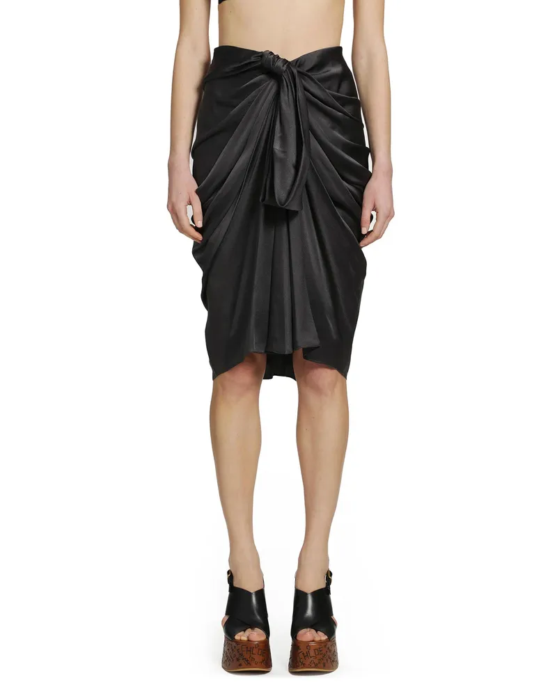 Chloé Draped Silk Satin Midi Skirt Black