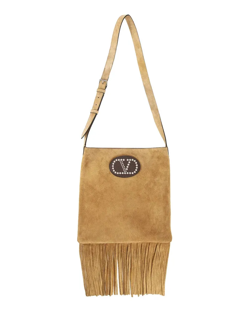Valentino Garavani Nellcôte Suede Shoulder bag Beige
