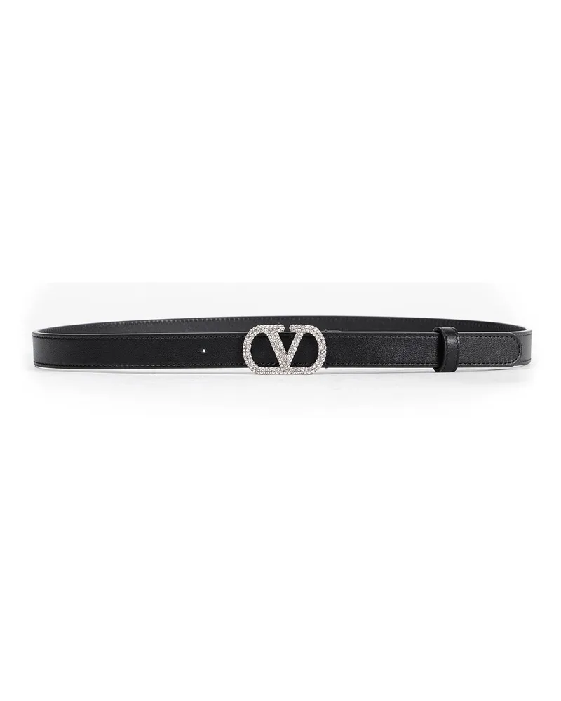 Valentino Garavani Crystal V Logo Leather Belt Black