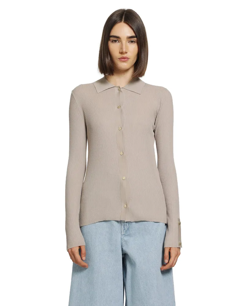 Max Mara Wollen Yarn Fitted Cardigan Beige