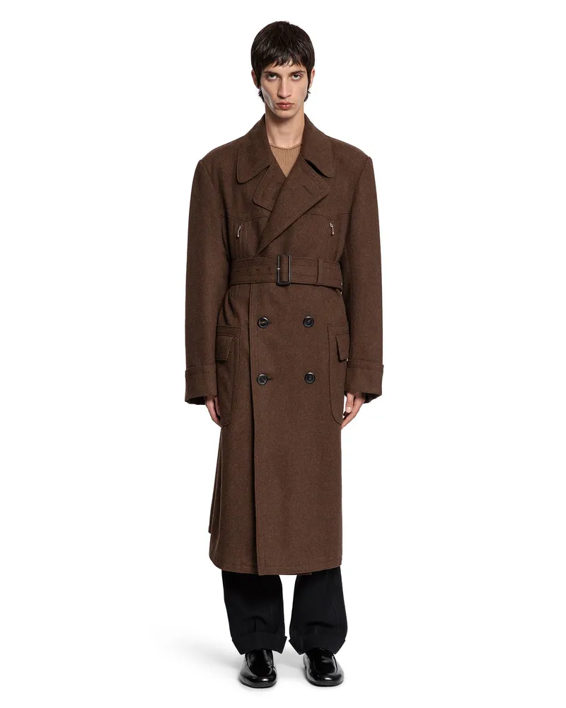 Prada Shetland Chevron Double-Breasted Coat Brown