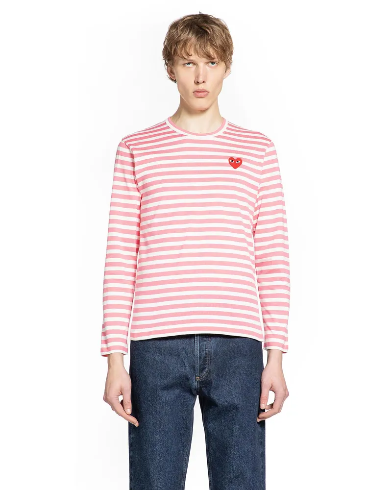 Comme des Garçons Heart Striped Cotton Long Sleeve T-Shirt Pink