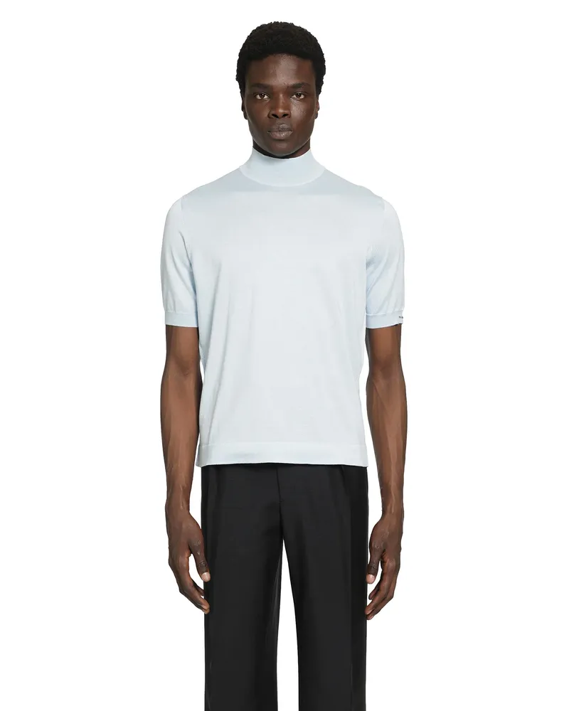Prada Short Sleeve Cotton Sweater Blue