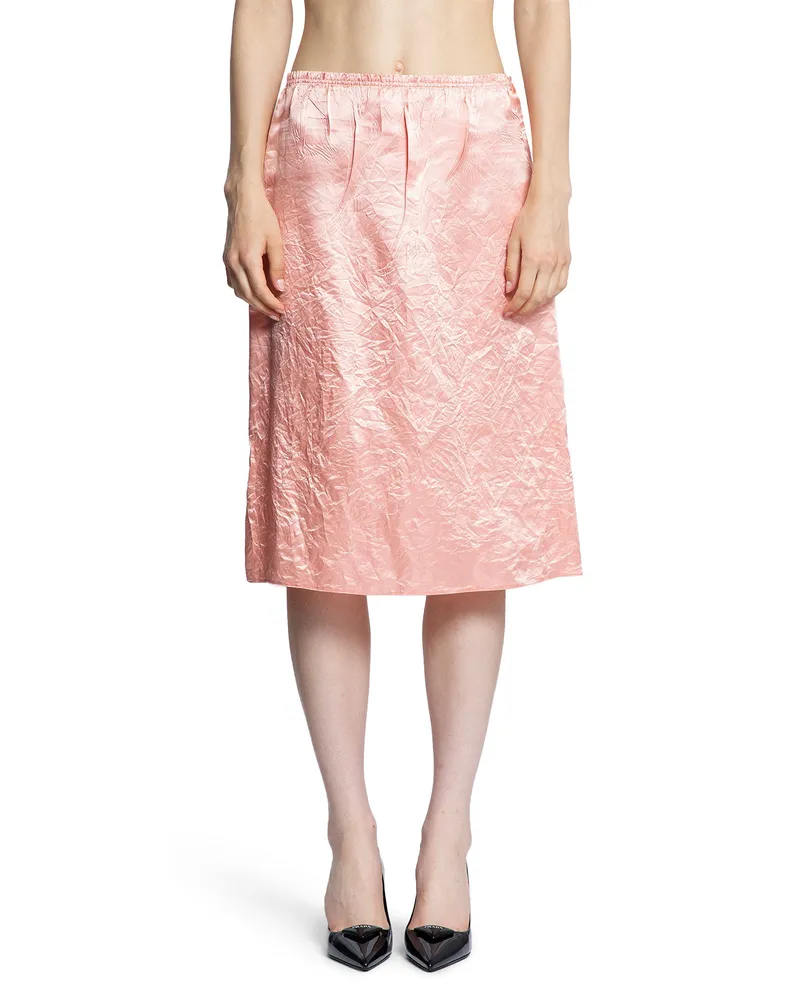 Prada Wrinkled Satin Midi Skirt Pink