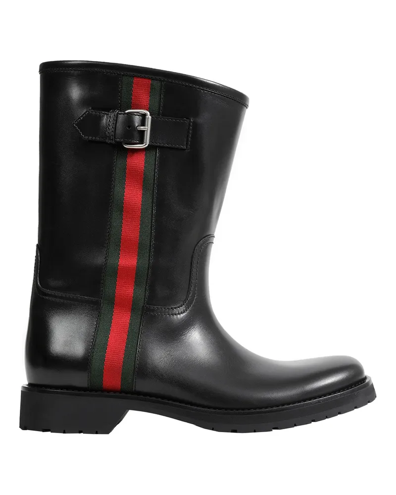 Gucci Web Leather Boots Black