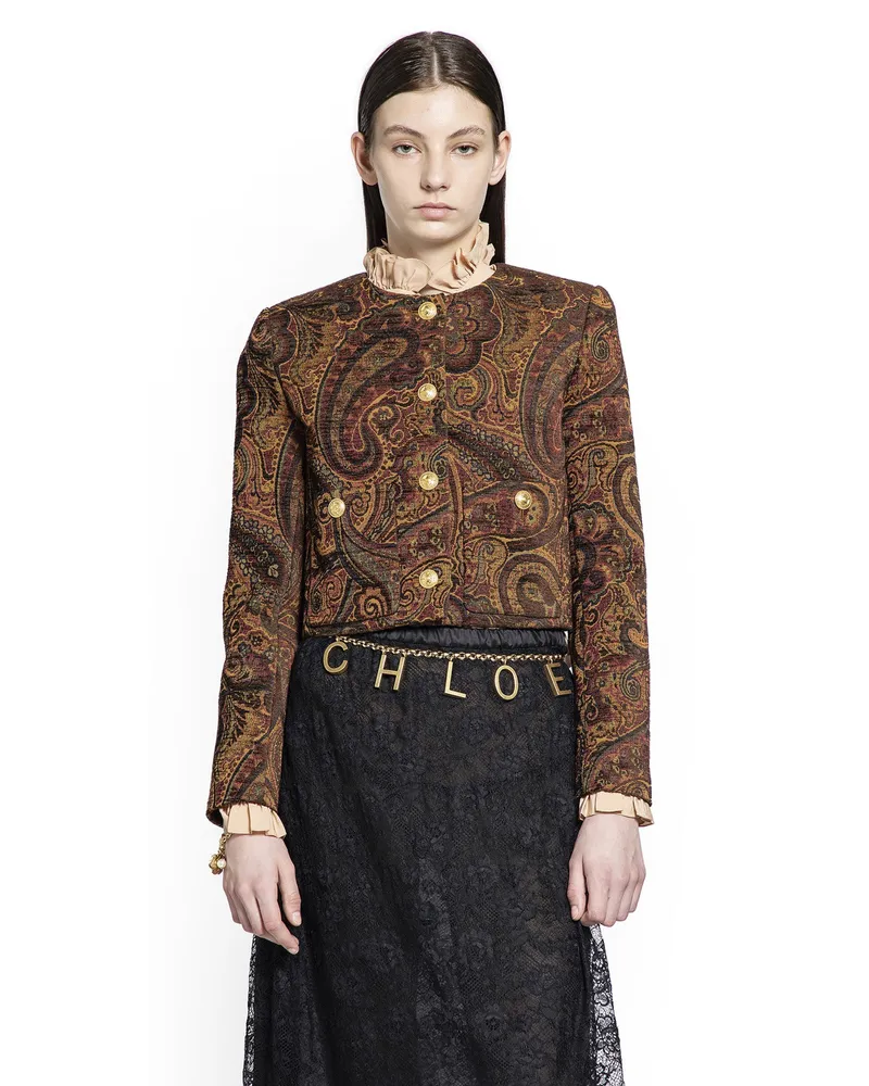 Chloé Boxy collarless jacket in tapestry jacquard Brown