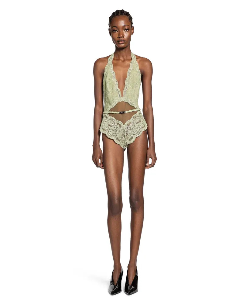 Gucci Floral lace tulle bodysuit Green