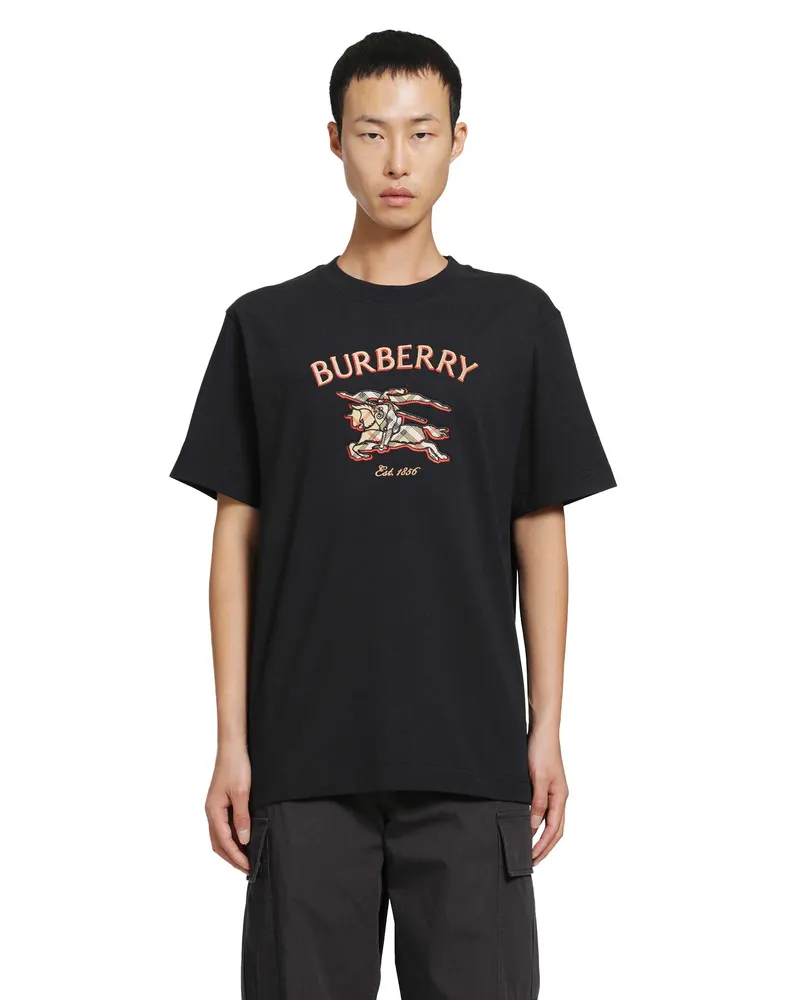 Burberry Knight Check Cotton T-Shirt Black