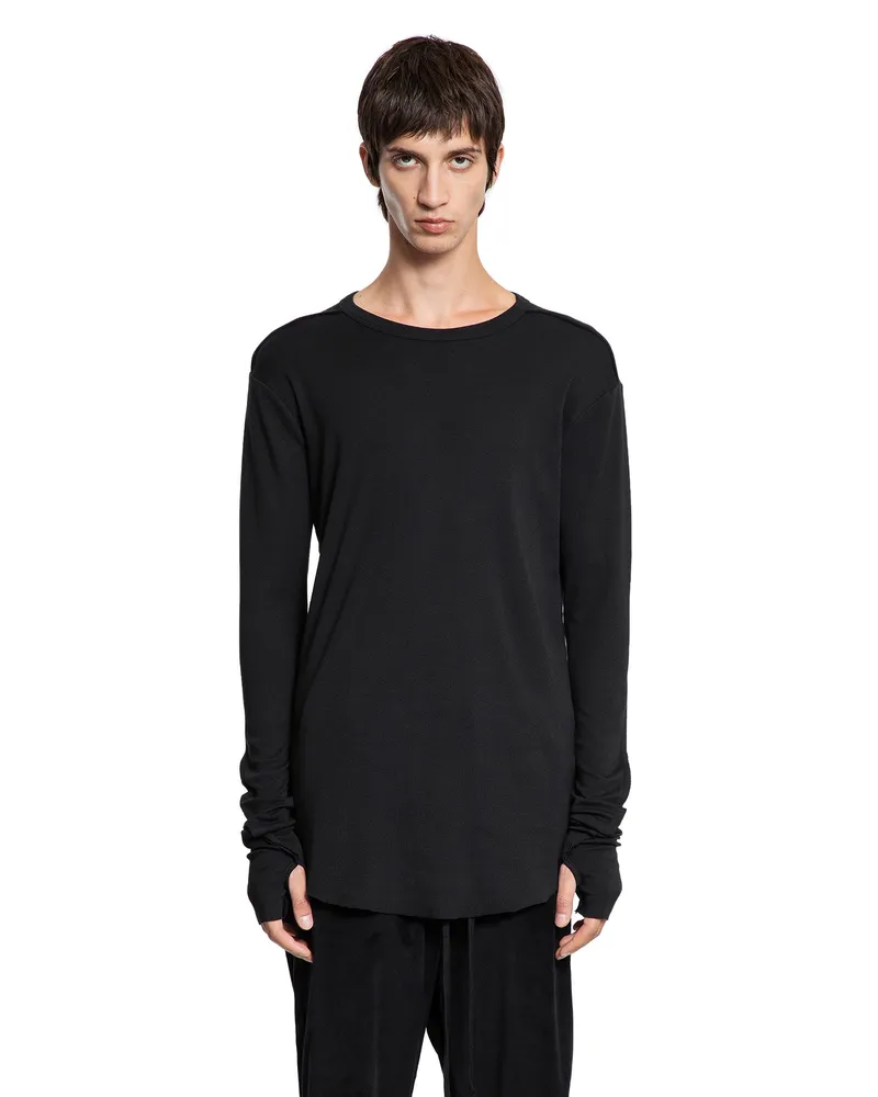 THOM KROM Cotton T-Shirt with Hand Gaiters Black