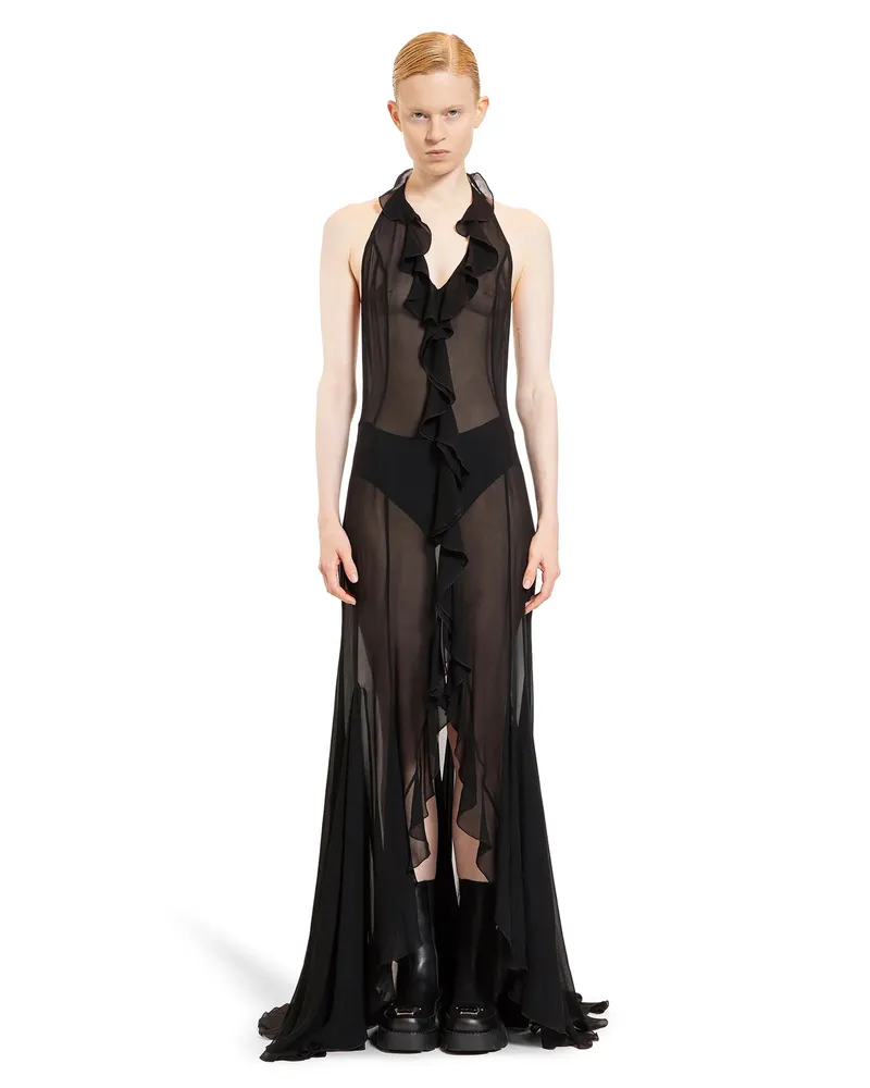 MISBHV Abito lungo in chiffon di viscosa riciclata Black