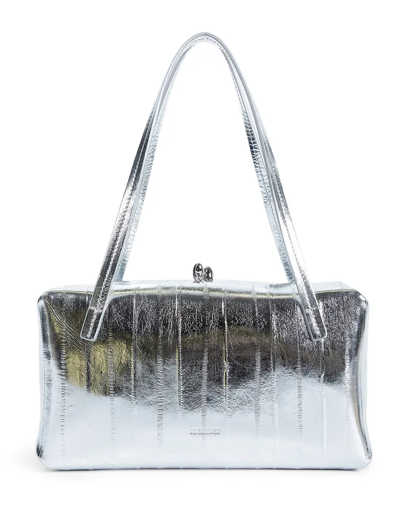 Jil Sander Shoulder Bag in Mirrored Leather Silver