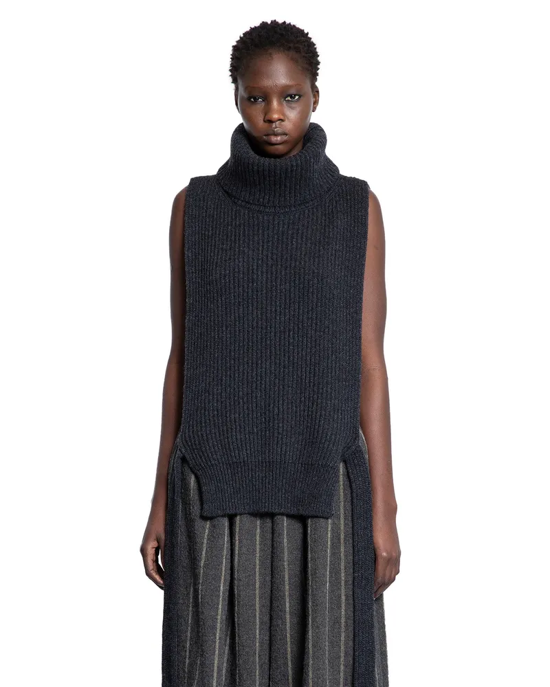 Uma Wang Sleeveless High Neck Knitted Top Grey
