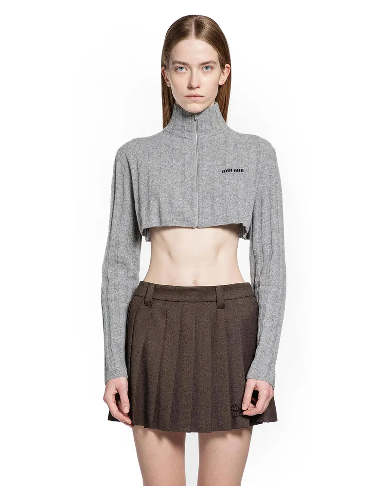 Miu Miu Cropped Wool And Cashmere Cardigan Grey