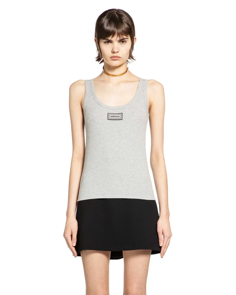 Versace Ribbed Stretch Cotton Tank Top Grey