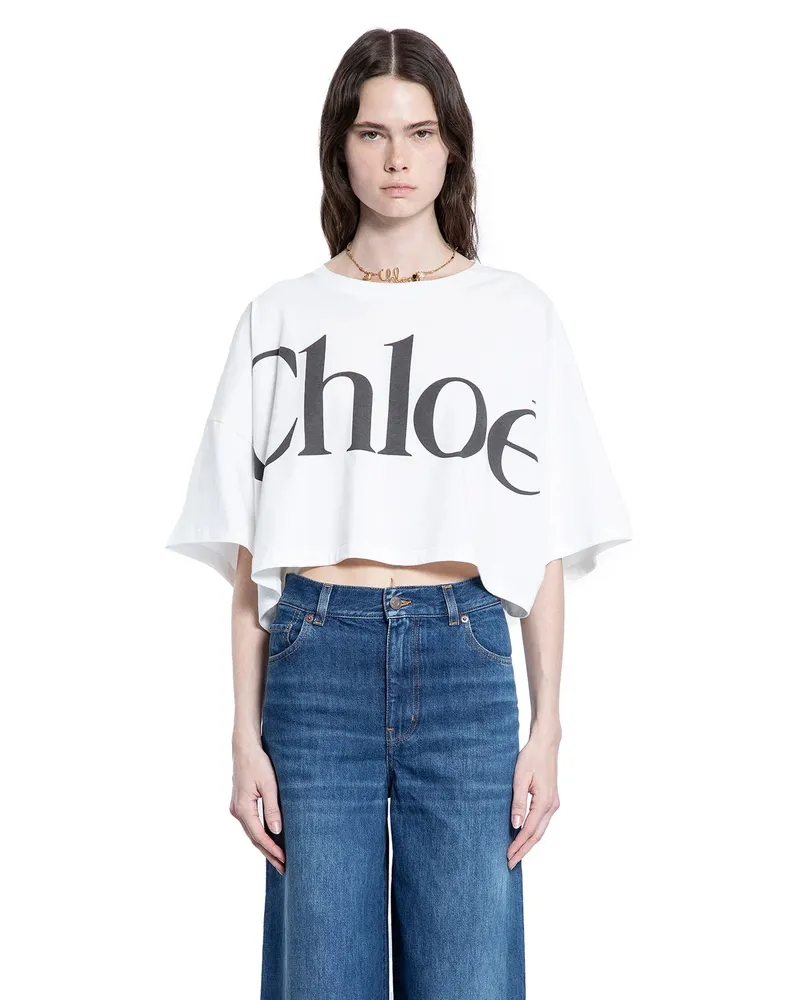 Chloé Cropped Boxy Faded Logo T-Shirt White