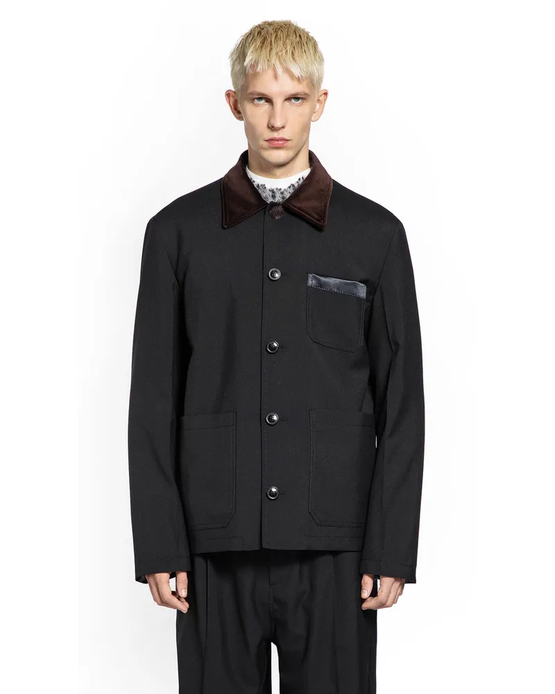 Marni Wool Jacket with Corduroy Collar Black