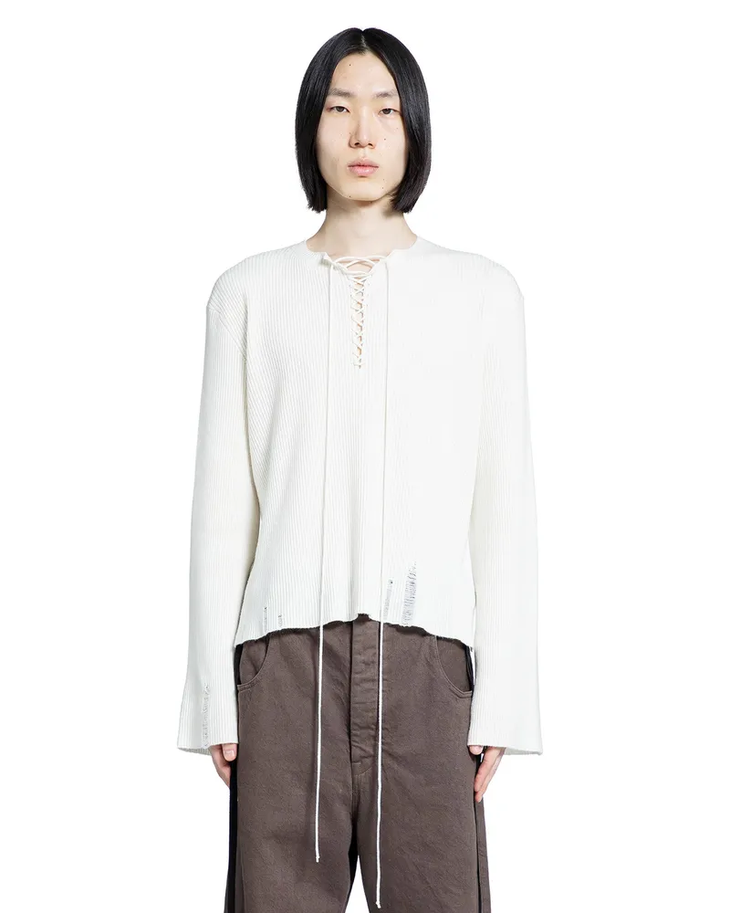 Ann Demeulemeester Deder Lace-up Serafino Sweater Off-white
