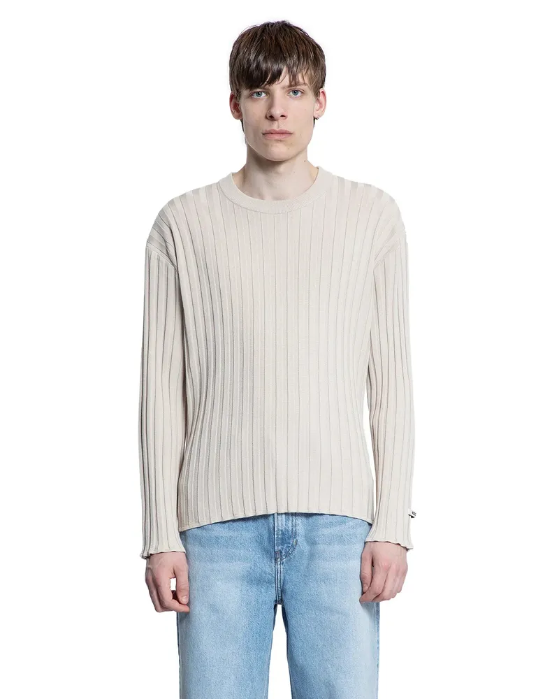 RECTO Rayon Nylon Ribbed-Knit Sweater Beige