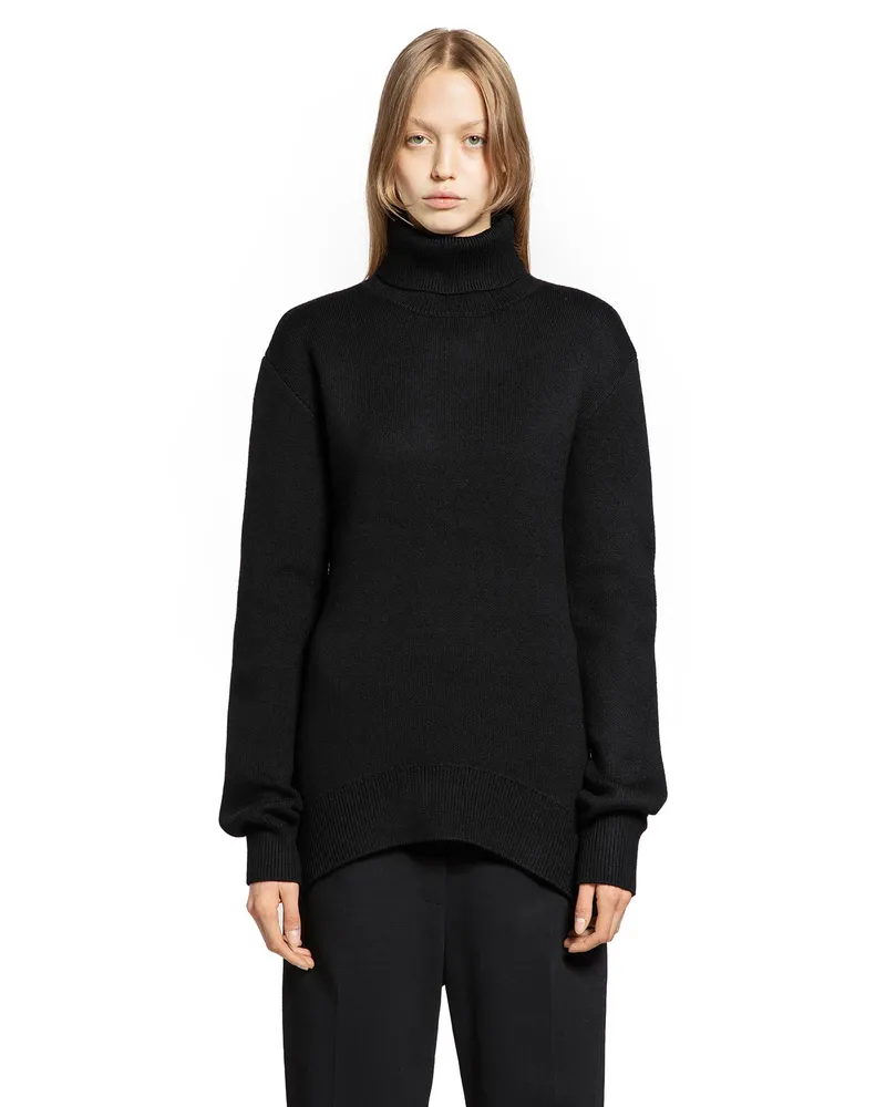 Totême Wool Double Knit Turtleneck Top Black