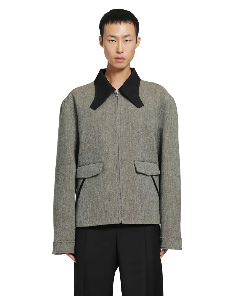 Marni Sculptural Collar Tweed Jacket Beige