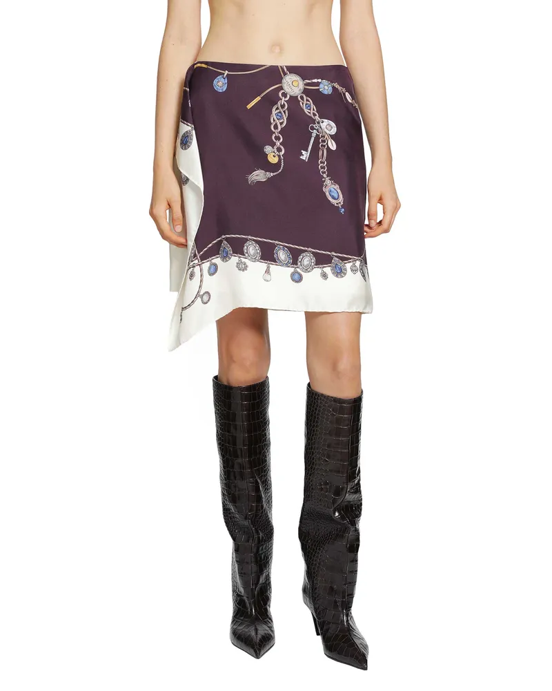 Versace Stolen Jewels Silk Twill Mini Skirt Purple