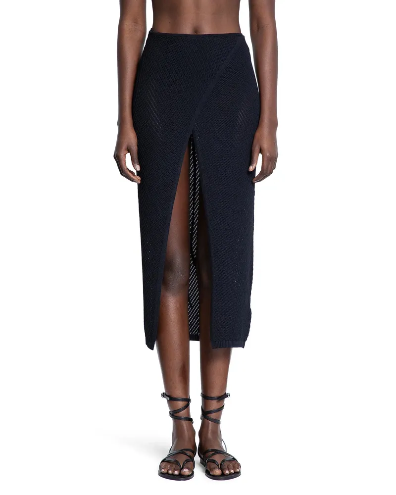 Laneus Midi Skirt in Pointelle Stitch Knit Black