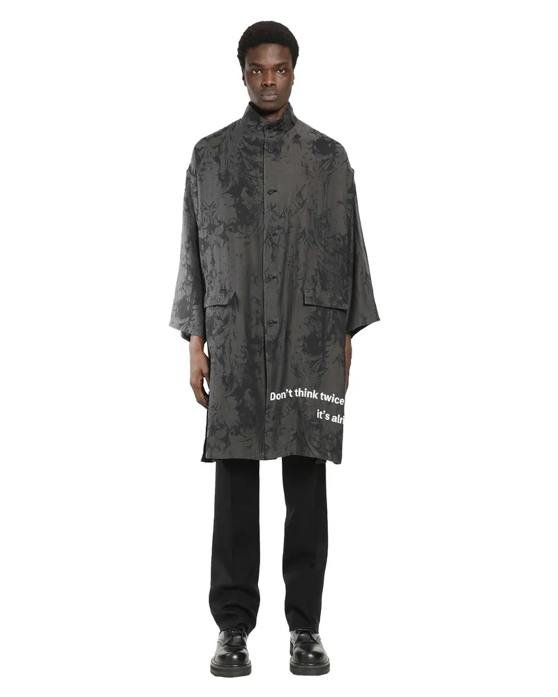 Yohji Yamamoto Jacquard Message Print Long Jacket Grey