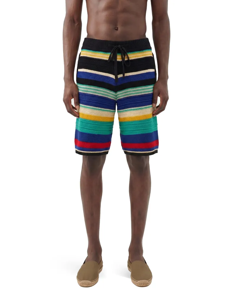 Laneus Striped Crochet Knit Shorts Multicolor