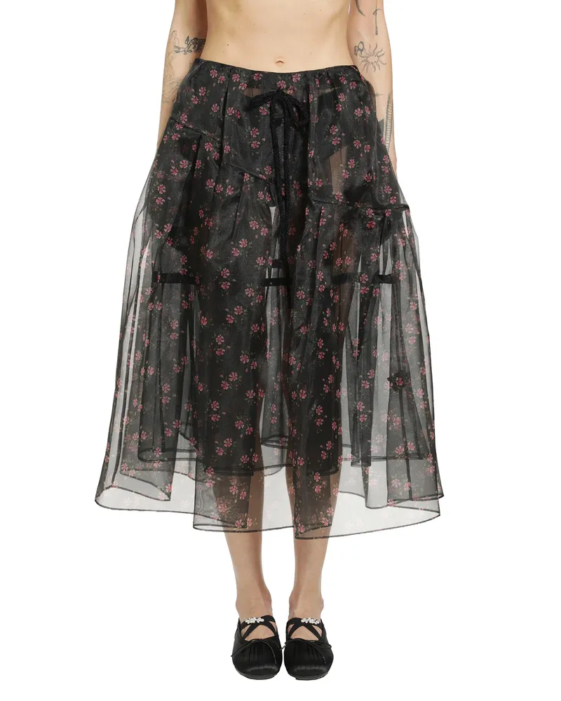 Simone Rocha Sheer Overlay Long Flounce Skirt Black