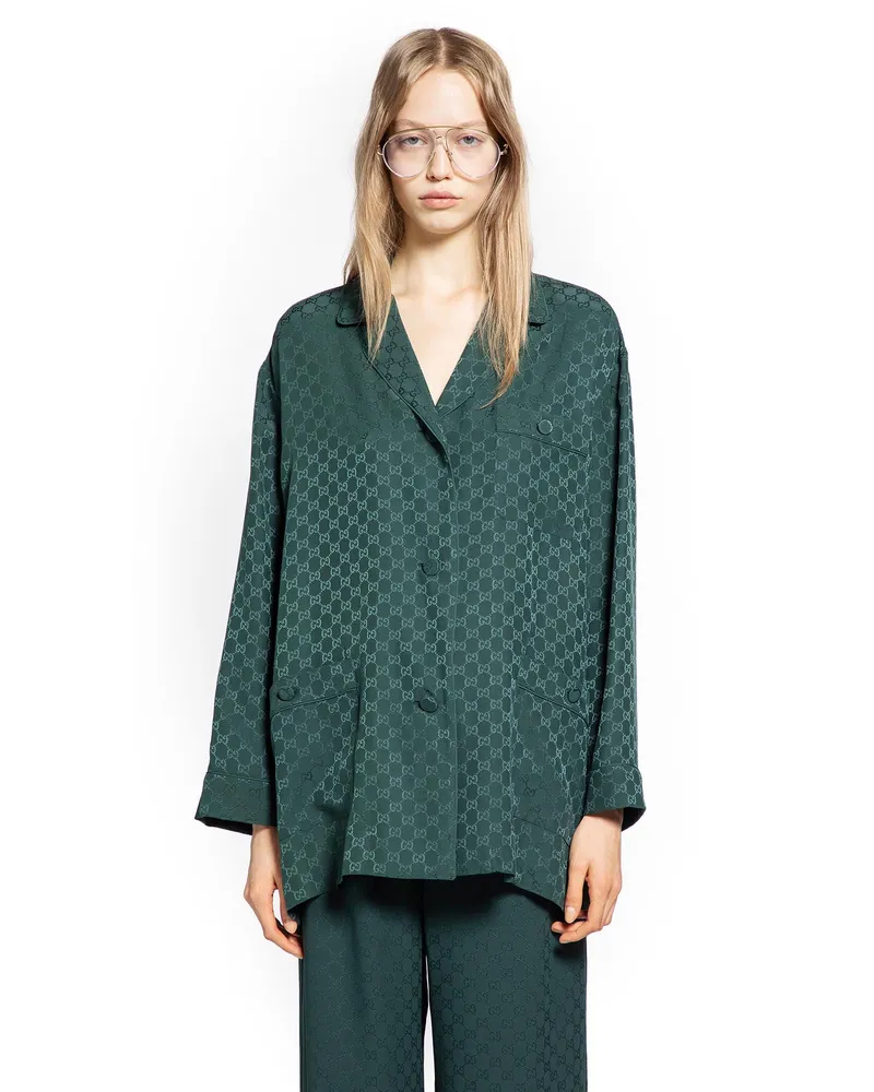 Gucci GG Silk Jacquard Shirt Green