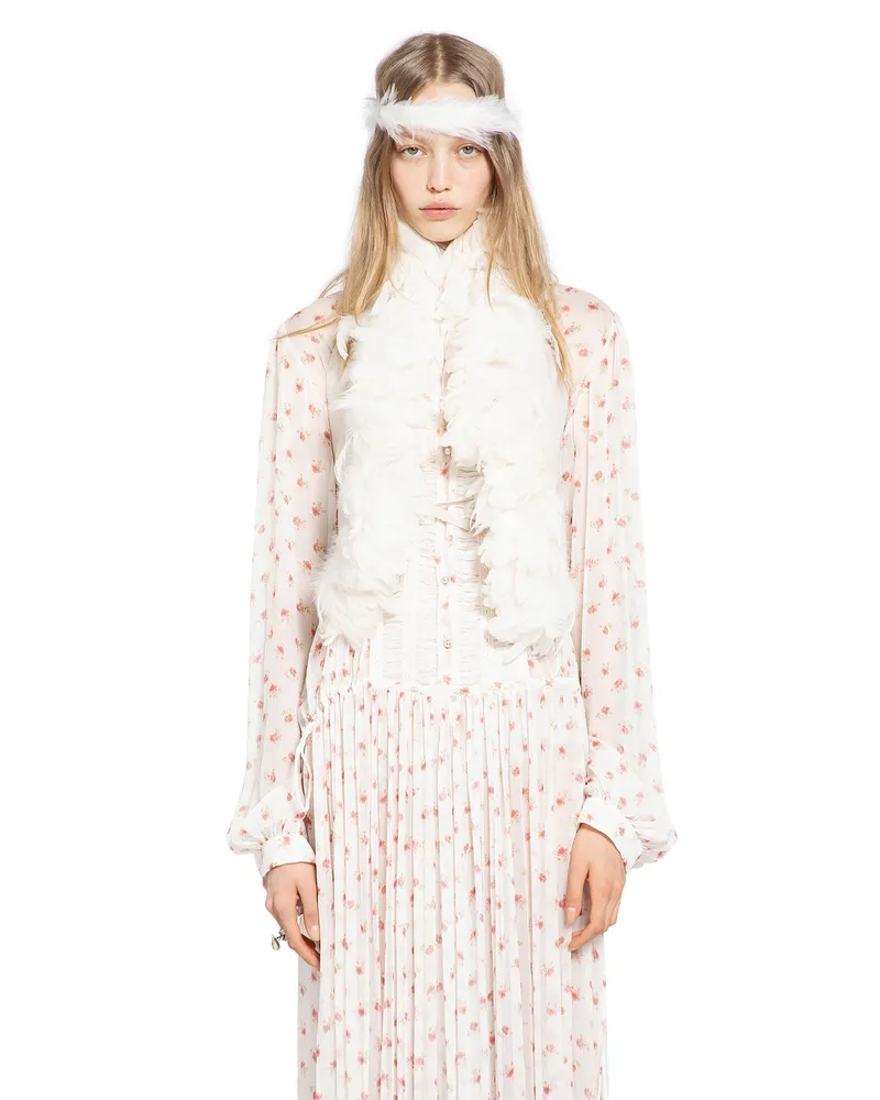 Ann Demeulemeester Idje Open Waistcoat with Feathers Off-white