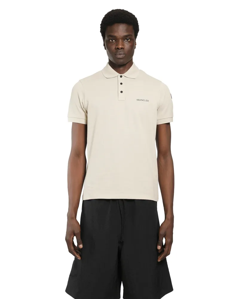 Moncler Cotton Piqué Polo Shirt Beige