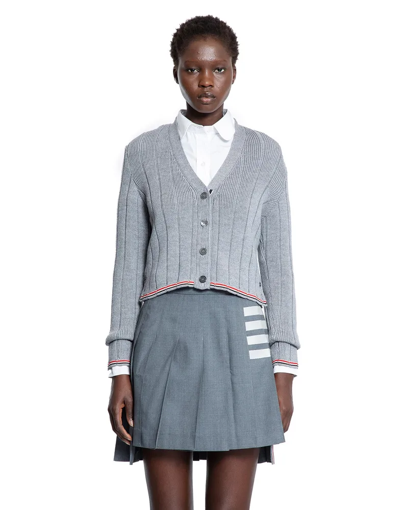 Thom Browne Ladder Full Neede Rib Stitch Cardigan Grey