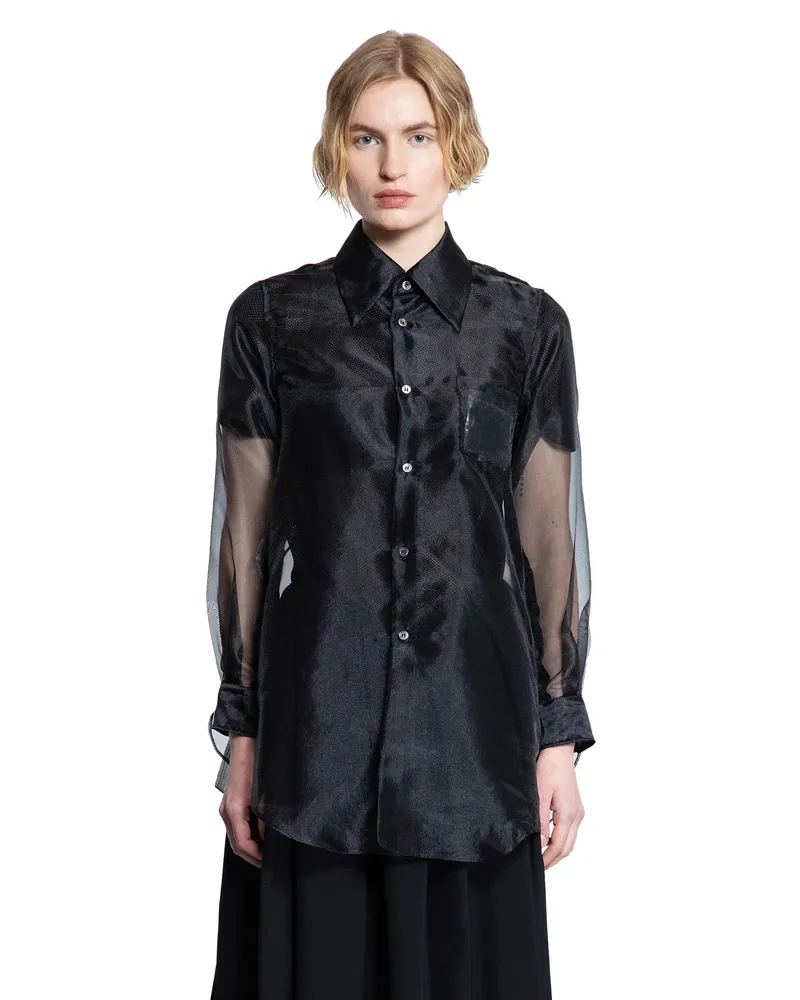 Comme des Garçons Layered Wool Mesh and Tulle Shirt Black