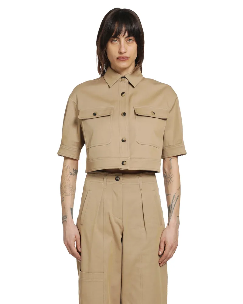 Max Mara Stretch Cotton Cropped Jacket Beige