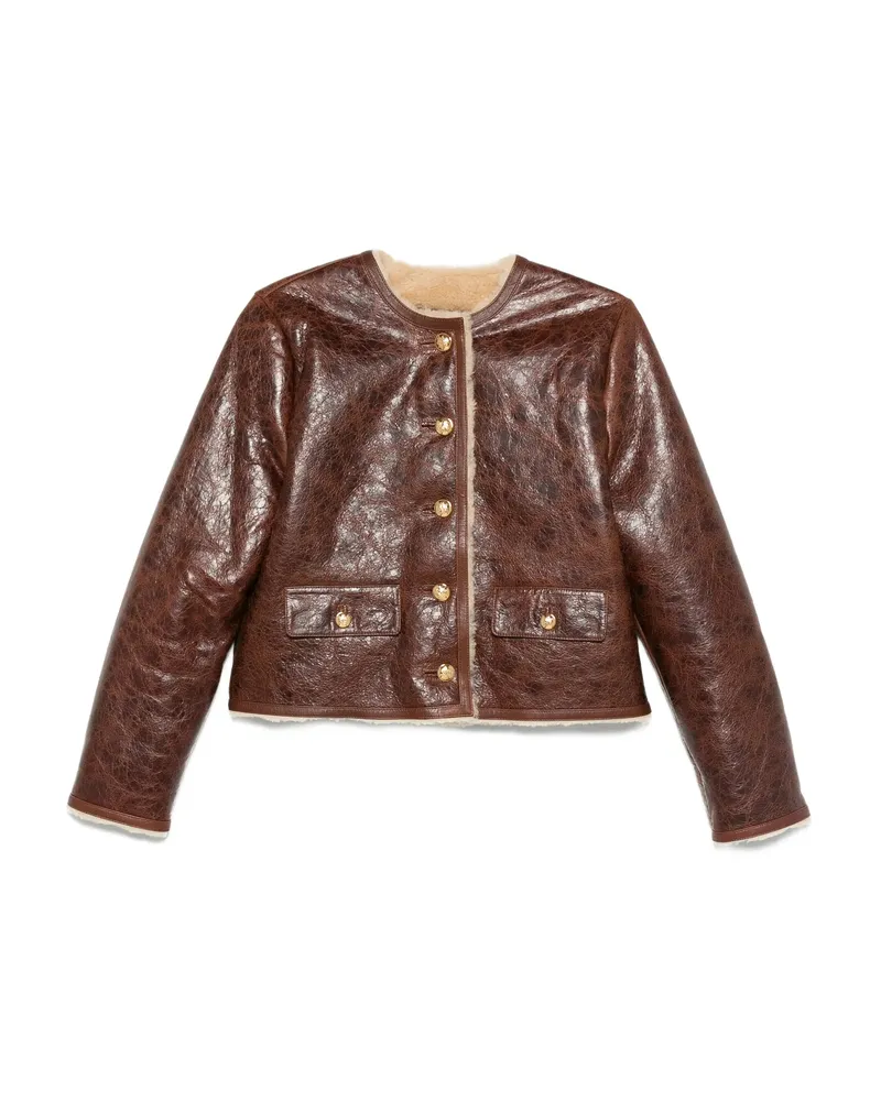 Nili Lotan Zanie Button Leather Jacket Brown