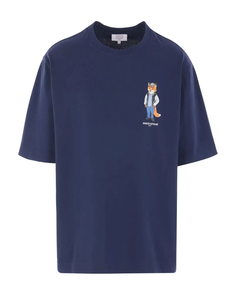 Kitsuné Fox-embroidered Cotton T-shirt Blue