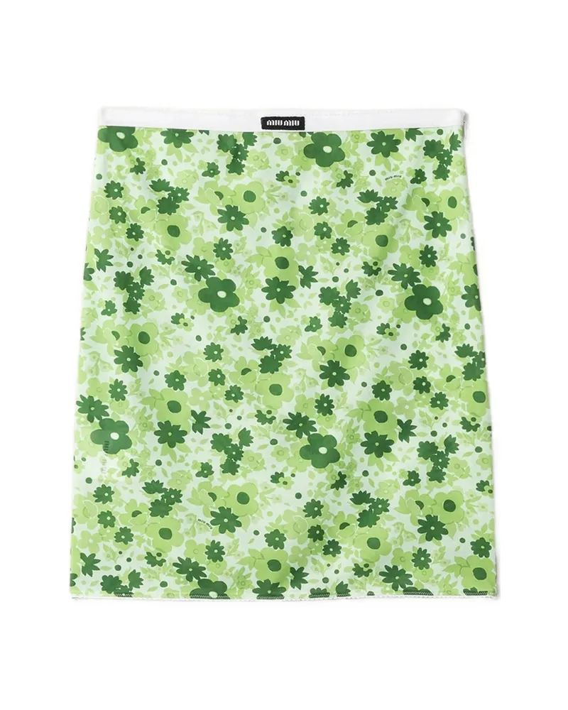 Miu Miu Stretch Fabric Midi Skirt Green