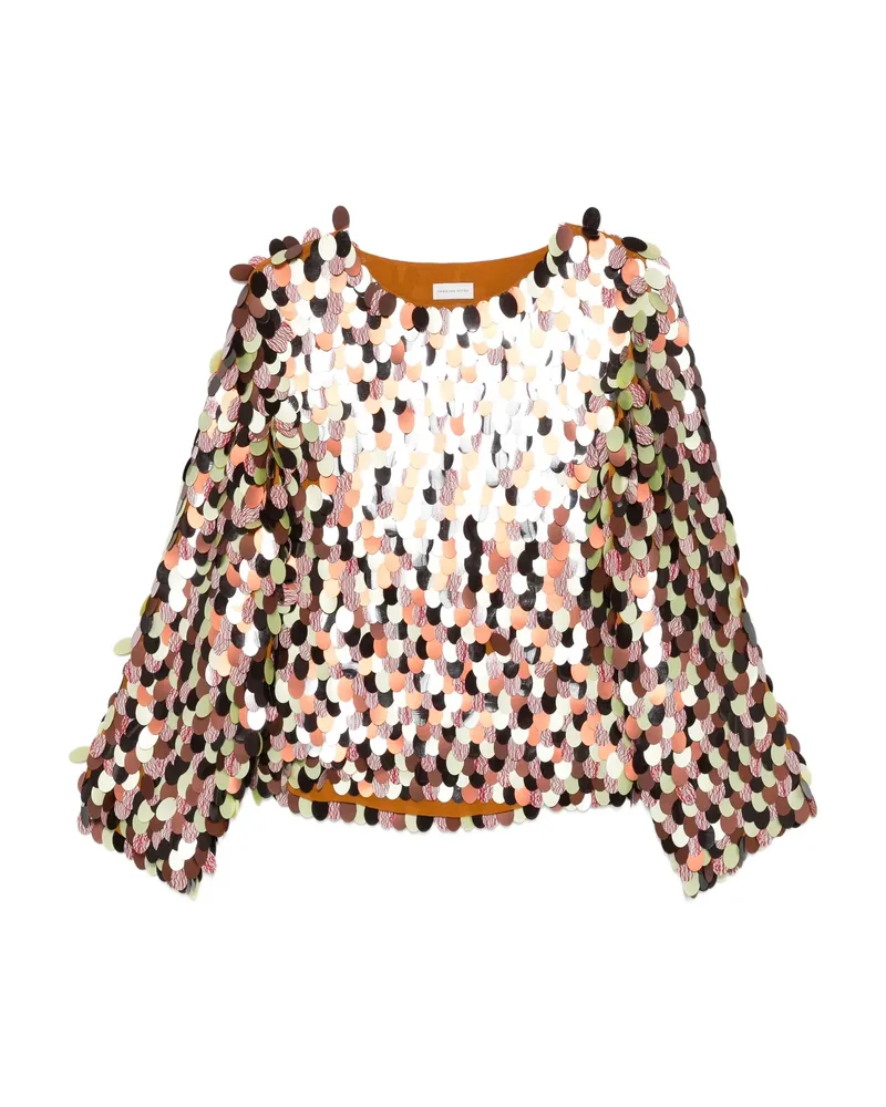 Dries van Noten Sequin-embellished Round-neck Top Brown