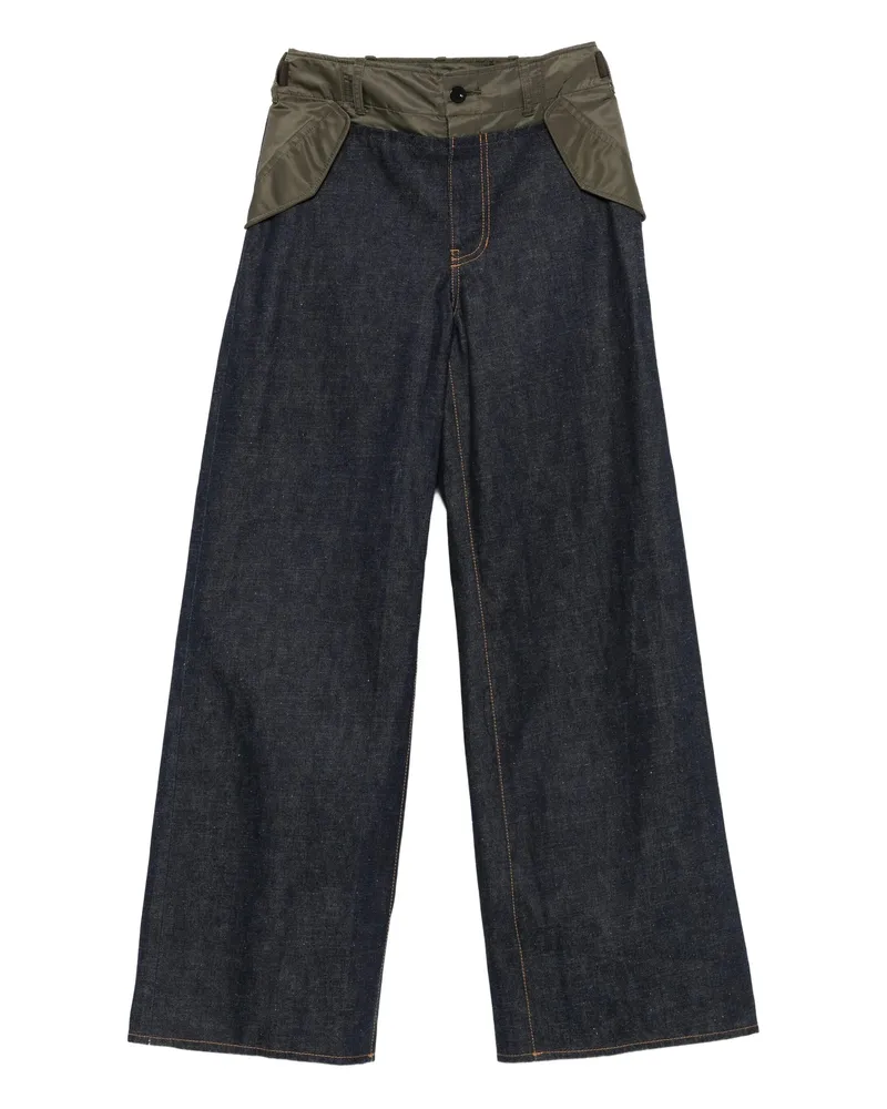 Sacai Panelled Cotton Jeans Blue