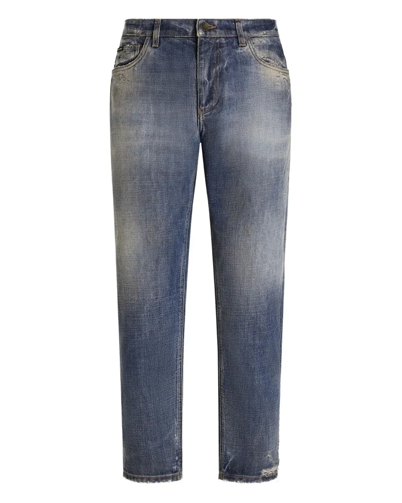 Dolce & Gabbana Faded-effect Logo-plaque Jeans Blue