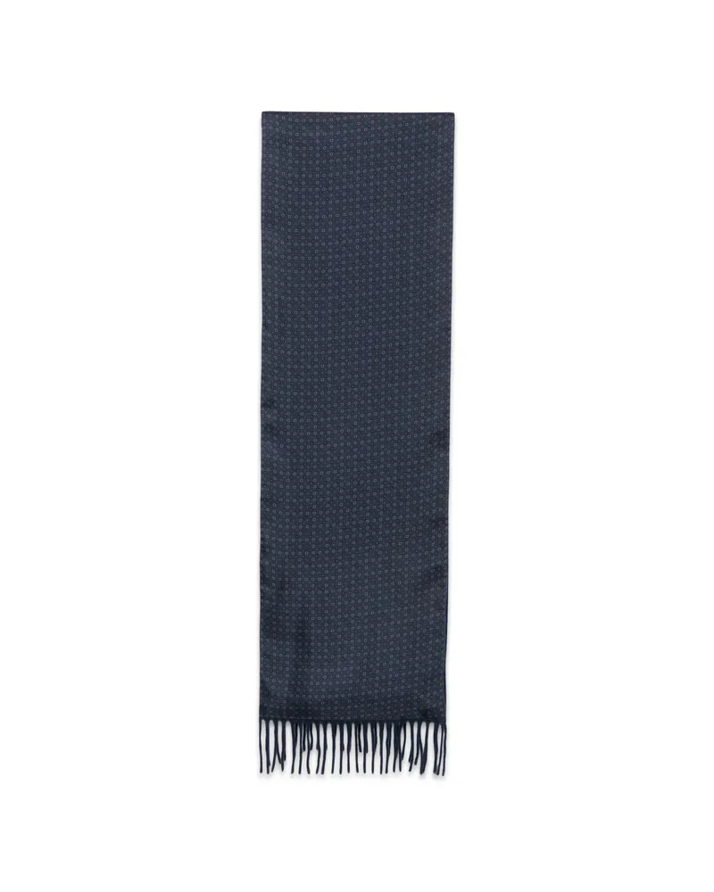 Ferragamo Geometric-print Fringed Scarf Blue