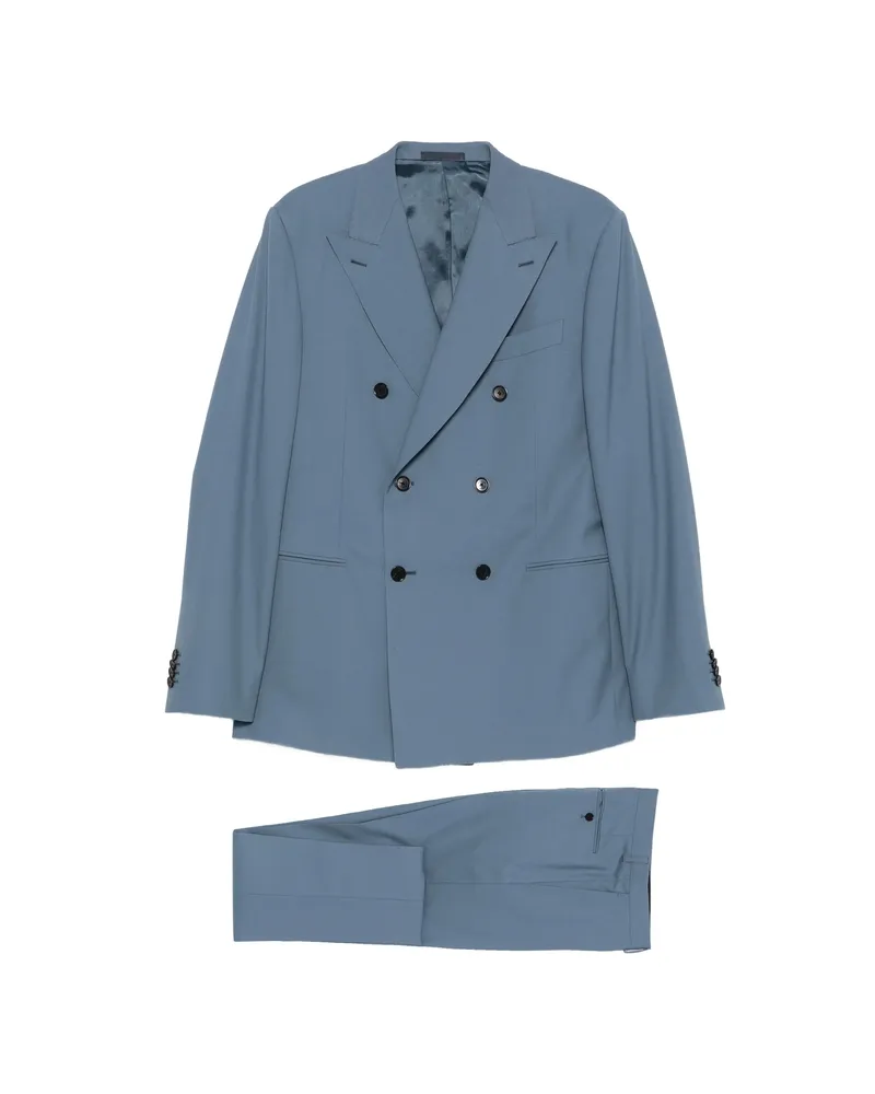 Caruso Double-breasted Tailored Suit Blue