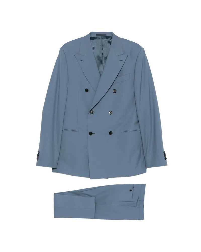 Caruso Double-breasted Tailored Suit Blue