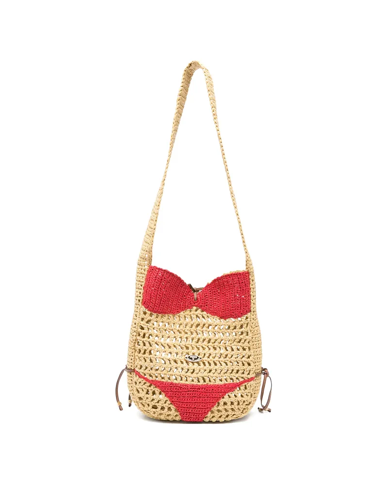 Emilio Pucci Bikini-patch Woven Shoulder Bag Neutrals