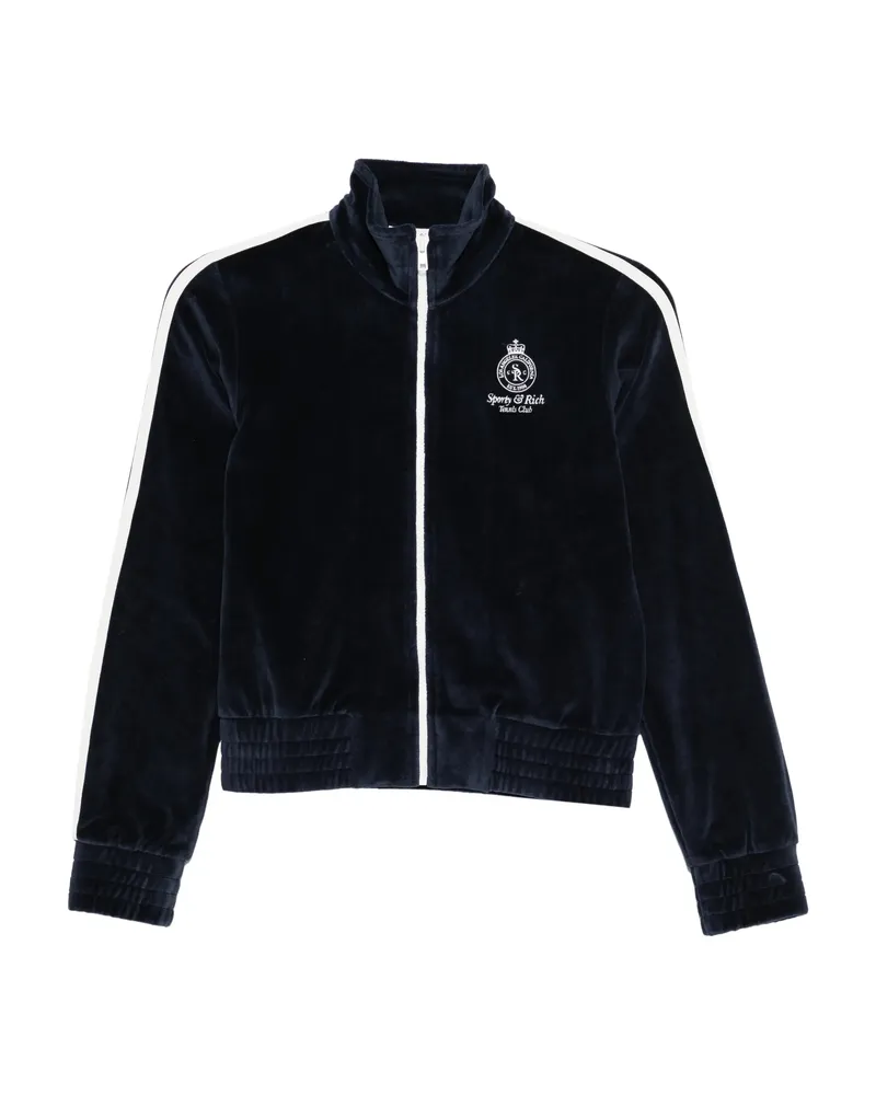 SPORTY & RICH Sleeve-stripe Zipped Sweatshirt Blue