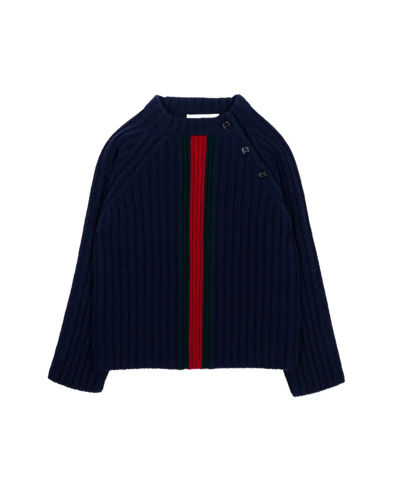 Gucci Web-stripe Ribbed-knit Sweater Blue