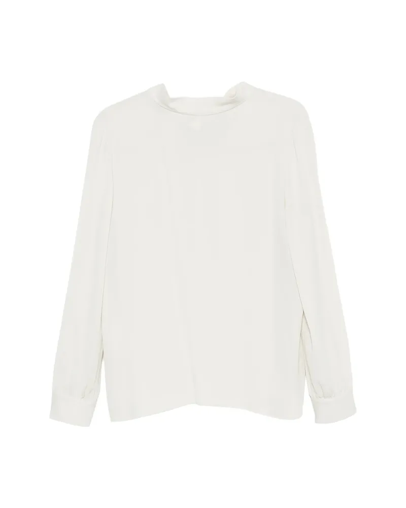 Giorgio Armani Tie-back High-neck Silk Blouse Neutrals