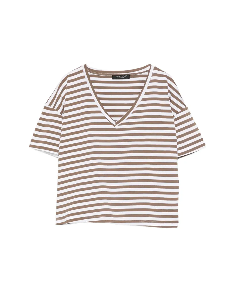 ARAGONA Striped V-neck T-shirt White