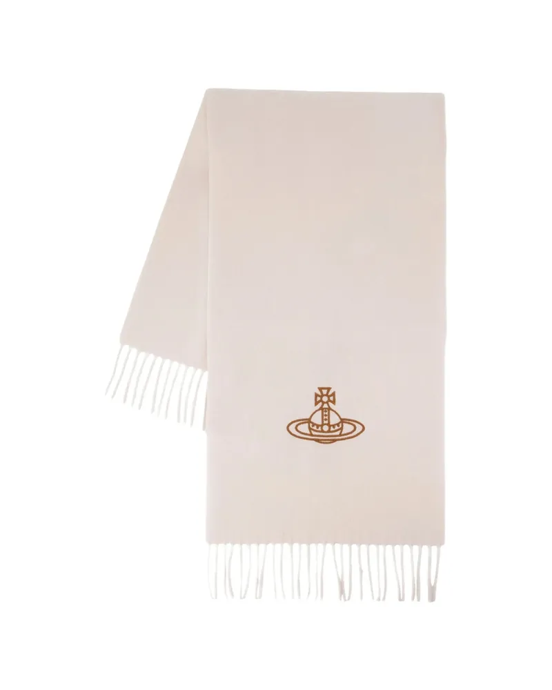 Vivienne Westwood Embroidered Orb Long Scarf Neutrals
